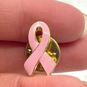 Vintage Breast Cancer Awareness Ribbon Lapel Pin Pink Enamel Gold Tone Butterfly